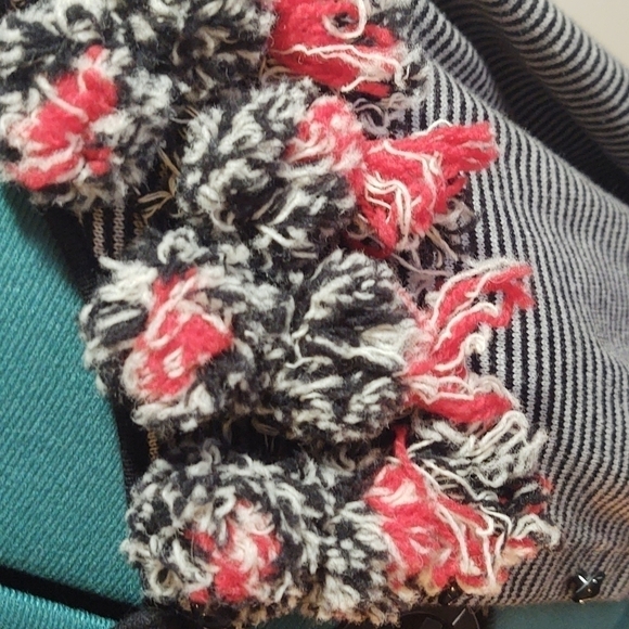 Anthropologie Karen Nicol Black and Gray Striped Cardigan Pompom Collar Sz M - Picture 5 of 12